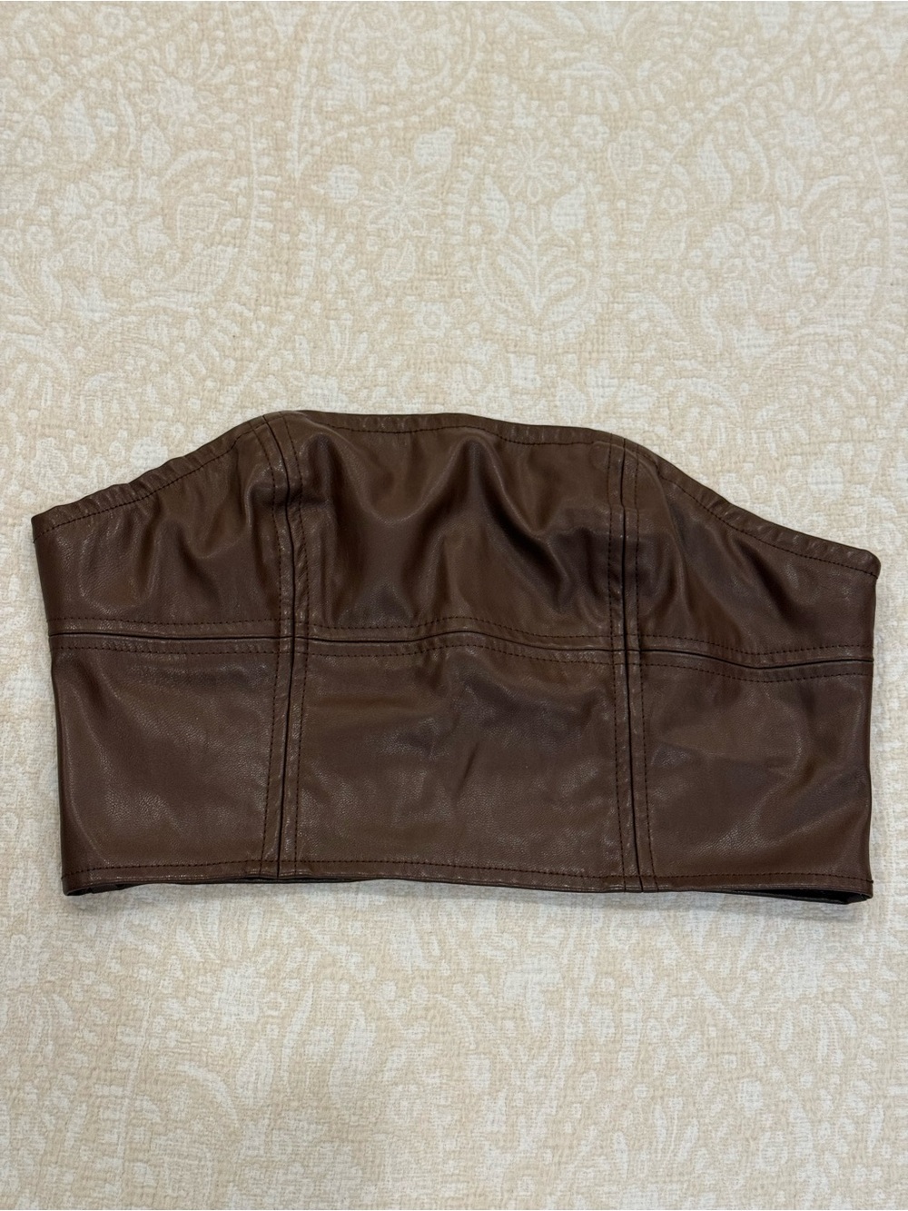 SHEIN Brown Faux Leather Strapless Corset Bustier Top Size Small